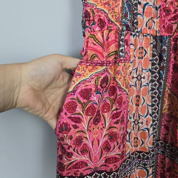 Old Navy Womens Floral Patchwork Midi Dress Size M Pink V Neck Boho Hippie Flowy - Picture 4 of 8